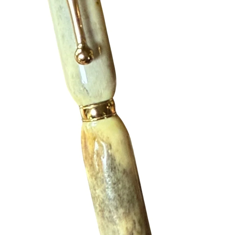 Handmade Deer Antler Ballpoint Pen Gold Tone Hardware Rustic Writing Gift
